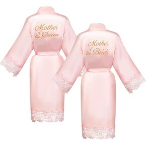 Wedding Bridesmaid Lace Trim Robe 2sets Mother of the Bride Silky Wedding Day Bathrobe with Embroidered Getting Ready