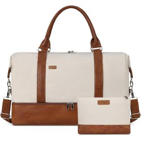 حقيبة دافيل Wines Weekender Bag Bag مع مقصورة أحذية مقصورة بحجم 21 بوصة معتمدة من شركات الطيران ، قماشية من قطعتين وجلد بين عشية وضحا