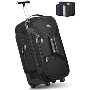 MATEIN Wheeled Duffle Bag Luggage, Carry On Duffle Bag with Wheels & Insulated Side Pockets, 22 Inch Rolling Luggage with 2 Packing Cubes & Wet Pocket for Men, Business, Black