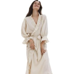 NOTHING FITS BUT Muslin Gauze Maternity Robe for Hospital, Nursing Nightgown Puffed Sleeves Cotton Delivery Gown in Kuwait