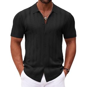 COOFANDY Men's Knit Polo Shirt Vintage Button Down Shirt Short Sleeve Hawaiian Shirt 2025 Summer Fashion Beach Shirts