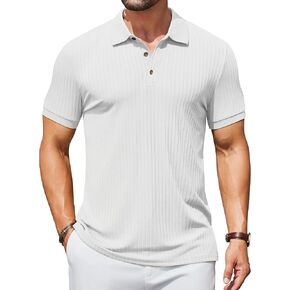 COOFANDY Men's Textured Polo Shirts Short Sleeve Slim Fit Casual Button Polo T-Shirt Summer Collared Golf Shirt