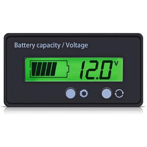 Battery Meter, 12V 24V 36V 48V Battery Capacity Voltage Indicator with LCD Display Green Backlit, Battery Capacity Monitor for Car Vehicle