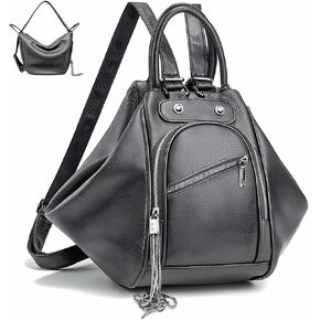 Womens Backpack Purse Leather Anti-theft Large Fashion Designer Travel Bag Ladies Convertible Shoulder Bags Chest Waist Bag with Tassel Soft Waterproof Tote Handbag for Work Hiking Daily Use Brown