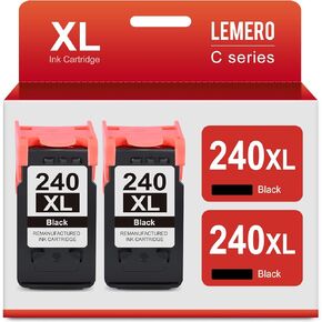 خرطوشة حبر سوداء معاد تصنيعها LEMERO 240XL بديلة لطابعة Canon 240XL PG-240XL 240 XL PG-240 لطابعة PIXMA MG3620 MG3600 TS5120 MG3520 TS5100 MX472 (أسود، عبوتان)