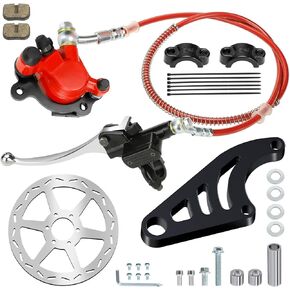 Upgraded Mini Bike Hydraulic Brake Kit and Rear Brake Caliper Mounting Bracket Adapter for Coleman CT100U with 180mm Disc Brake Rotor Master Cylinder Pad Assembly Hardware Part