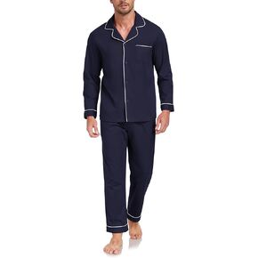 EA'S SECRET Mens Cotton Pajamas Set Button Down Pjs Set for Men Long Sleeve Knit Sleepwear Loungewear with Pockets
