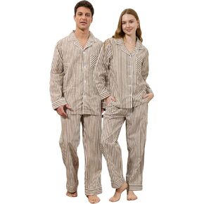 U2SKIIN Couple Pajama Sets, Soft Cotton Button-Down Striped Pajamas for Men and Women Long Sleeve Sleepwear with Pockets