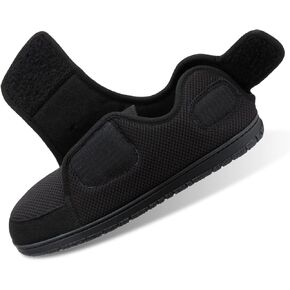 Men Adjustable Velcro Slippers Breathable Adjust Closure Diabetic Walking Shoes for Men Extra Wide Width for Swollen Feet All Season Wear Black DarkBlue US8-US13