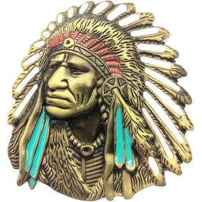 Gift Box Packed Native American Indian Chief Belt Buckle for MenWestern Cowboy Belt Buckle (Gold)