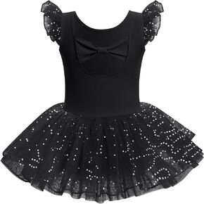 AFAVOM Ballet Leotard for Girls Toddler Sparkle Sequin Ballet Dance Dress Cutout Backless Bowknot Ballerina Dancewear Costume