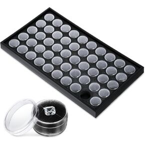 50 GEM Display Case صغير الحاويات البلاستيكية مستديرة مربع الحالات مربع تخزين الأحجار الكريمة منظم المجوهرات مع رغوة للمقتنيات Rhinestone Crystal Charms حبات مجوهرات العناصر الصغيرة