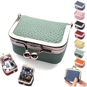 Leather Mini jewelry box, portable vintage leather coin Purse Jewelry box with kiss lock, Mini travel ring box for earrings/rings/necklaces/bracelets