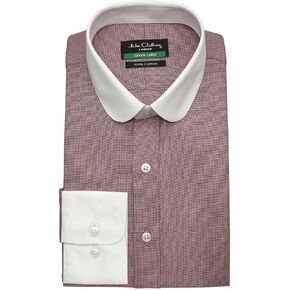 Men Club Collar Shirt Red Zig Zag Texture Steps Vintage era Edwardian Shelby bro Style Penny Round Collar Dress Shirt Cotton