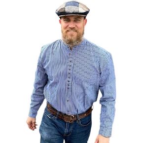 Traditional Irish Grandfather Shirt, Button-Down, 100% Cotton, Banded Collar, Chest Pocket, Shirt-Tail Hem