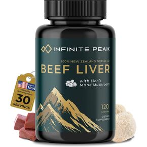 Natural Energy & Focus for High Performing Professionals w/Grass Fed Beef Liver Capsules w/Lions Mane | Grassfed Beef Liver Supplement Supports Full Body Wellness & Iron Levels | 30 Serving-120 Cnt
