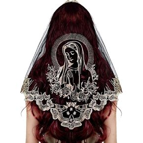 Church Veil - Our Lady Embroidered Lace Triangle Headscarf Floral Church Veil Latin Mass Scarf