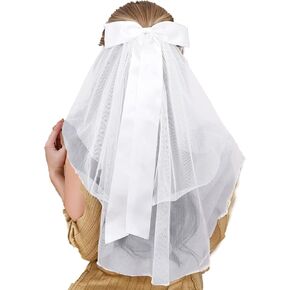 Elegant White Bridal Veil with Satin Bow - Soft Tulle Fabric, Versatile for Weddings & Special Occasions