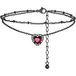 FindChic Bling Heart Birthstone Anklets Layered Beaded Ankle Bracelets for Women Gold/Black/Silver 12 Month Gem Colors Foot Chain Summer Jewelry for Girls, with Gift Box