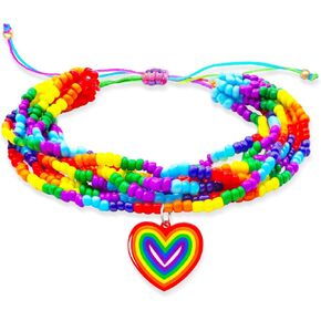 Rainbow Pride Bracelet LGBT Beaded Anklet Bracelets Multi-Layer Rice Beads Elastic String Bracelet for Gay & Lesbian Pride Month Friendship Accessories Boho Summer Beach Jewelry