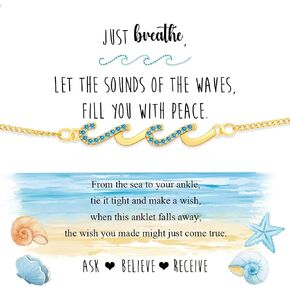 Joycuff Anklets for Women Waves Anklet Hilms for Women Gift for Friend Bestie Mom Sister Inspirational Wish Gift