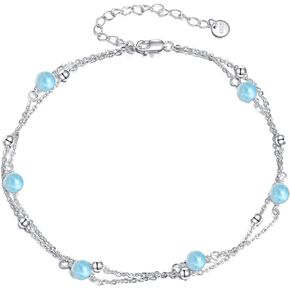 Crmad Pearl/Moonstone/Larimar/Turquoise/Opal/Black Onyx Anklet للنساء هدية المجوهرات الفضية للنساء للنساء