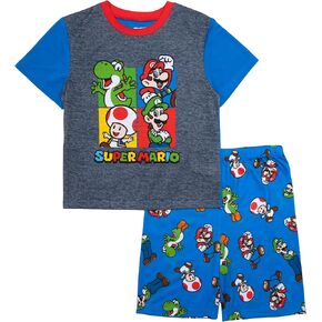 Super Mario Boys’ 2-Piece Pajama Set – Short Sleeve T-Shirt and Shorts Sleepwear for Kids
