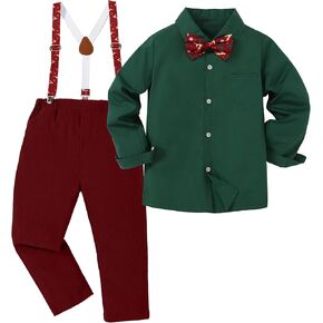 DISAUR Boy Suit Boy Wedding Outfit 3pcs Dress Shirt Suspender Pants with Bow Tie for Formal Occasion 4-9 Years