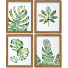 Wowstar Botanical Wall Art ، فن مؤطر لغرفة المعيشة ، إطار صورة ، ديكور جدران حديث أخضر مع صور نباتية أخضر لغرفة النوم ، الحمام (4 حزمة ، 10 بوصة × 8 بوصة)