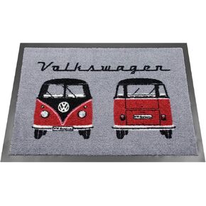 Brisa VW Collection - Volkswagen Foot Mat Mat Brug Prud Trapper مع Beetle ، T1 ، T2 ، T3 Bus ، GTI Motif (T3 Bus/Red)