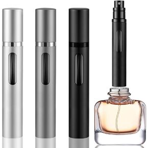 10ml Perfume Atomizer Travel Refillable,Bottom-Filling Fragrances Perfumes Bottle,Mini Cologne Dispenser，Portable Sprayer Pocket Size for Women Men Cruise Car Trip Gift 3pcs（Black-Grey-Silver）