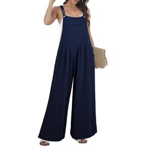 Buauty Women's Jumpsuits Overalls Wide Leg Casual 2025 Rompers Sleeveless Smocked One Piece High Waist Loose Fit with Pockets