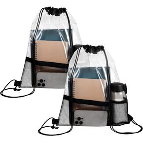 2 Pack Clear Drawstring Bags, Waterproof PVC Transparent Drawstring Backpack Clear Bag Stadium Approved for Stadium Colleges Sports Event Work Festival Travel Work