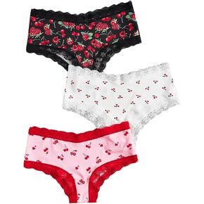 WDIRARA Women's 3 Pack Cute Graphic Panties Set Lace Trim Low Rise Comfy Thong Underwear in Kuwait