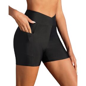 Women Swim Shorts - 4" High Waisted Swimsuit Bottoms Tummy Control 2025 Boy Shorts with Pocket