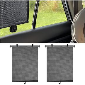 2PCS Car Window Shades for Baby, Retractable 16"×18" Vehicle Sunshade Protection Roller with Suction Cups, Side Sun Shade Visor Glare Heat Blocker, Universal Automotive Accessories(Black)