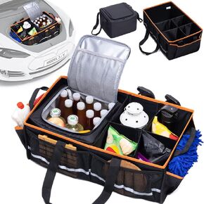 Front Trunk Organizer with Cooler Bag Compatible with Tesla Model Y, Model 3, Model 3 Highland Grocery Frunk Storage Bag Collapsible for Car SUV with Multi Compartment, Black