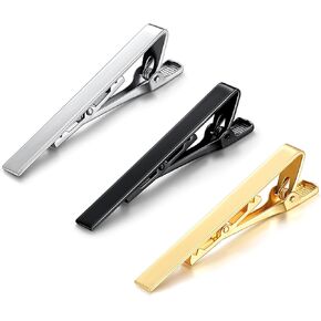 Ouligay 3pcs Black Gold Silver Men's Tie Clips for Men, Tie Bar Clip, Classic Tie Pins Tie Clip Set for Wedding Anniversary Business