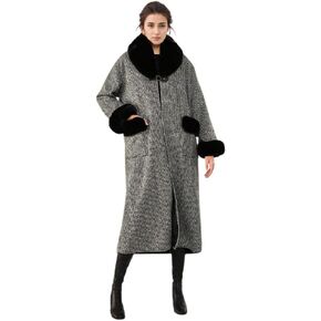 Women Winter Warm Faux Fur Jacket Thicken Cape Fur Collar Robe Coat Loose Knitted Cloak Shawl for Party Cocktail Daily