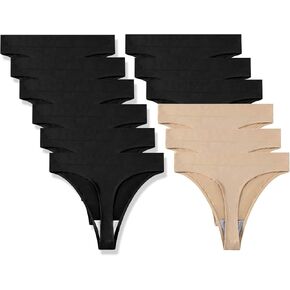 GRANKEE Women's Breathable Seamless Thong Panties No Show Underwear 12Pack (B6 B3S3 L)