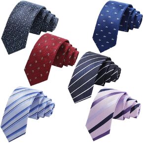 AUSKY Men's Necktie, Assorted Striped and Patterned Formal Silk Neck Ties for Man 6Packs