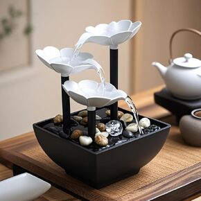 Elegant Tabletop Water Fountain with LED Light & Pebbles - USB Powered Relaxing Waterfall for Home, Office, and Bedroom Zen Décor - Compact Design for Stress Relief and Ambiance