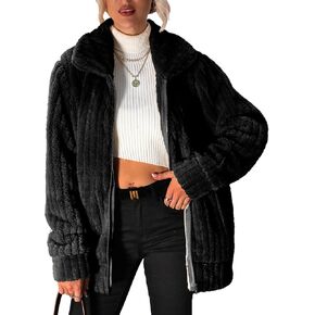 Women's Fleece Jacket Women Full Zip Long Sleeve Lapel Collar Sherpa Coat Outerwear with Pockets (S-5XL)