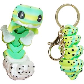 3D Printed Leopard Gecko, 3-D Print Animals Lizard Accessories Keychain Gift Idea, 2 Items Adorable Magnet Articulated Chunky Sensory Fidget Desk Decoration, Winter