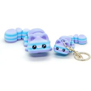 3d Printed Cat Fidget, 3-D Articulated Big Kitty Cute Small Flexible Animals Keychain, Desk Decor Unique Gift Office Collectible, Purple & Blue