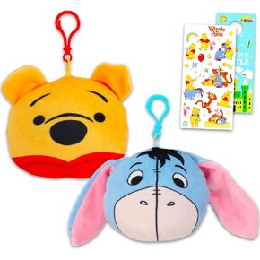 Winnie the Pooh Plush Keychain 2 Pack - Bundle with Pooh and Eeyore Keychain Plushies for Kids Plus Stickers, More | Winnie the Pooh Bag Clips Party Favor Set