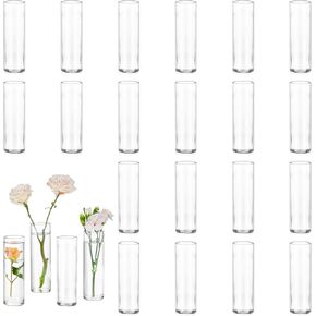 Small Cylinder Glass Vases for Centerpieces: Glasseam Clear Vase Set of 12 Modern Centerpiece Vases for Table Wedding Home Party Decor 5.9In Bud Vase for Flowers Single Stem Roses Tulips