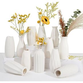 Ceramic Bud Vases, Set of 12 White Vases for Centerpieces Small Vases for Flowers Mini Ceramic Vase for Pampas Grass Vase Bulk for Wedding Table Centerpieces Decoration Boho Home Decor DIY Gift