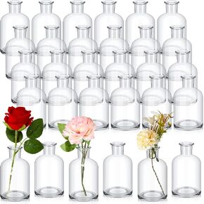 Lallisa 30 Pack Glass Bud Vases Bulk Small Mini Flower Vases for Centerpieces Decorative Glass Bottles Vintage Rustic Centerpieces Decoration for Wedding Dining Table Home Decor (4.22 oz)