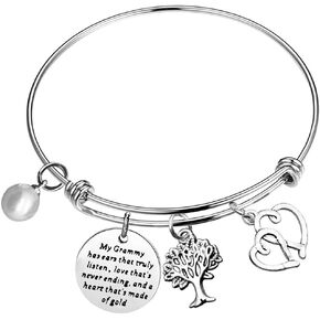 Mothers Day Grandma Gifts Grammy Bracelet Grandma Birthday Thanksgiving Christmas Gifts Grammy Charm Expandable Wire Bangle Nana Bracelet Gifts for Grammy Best Grammy Ever Bangle Grandmom Jewelry Gift